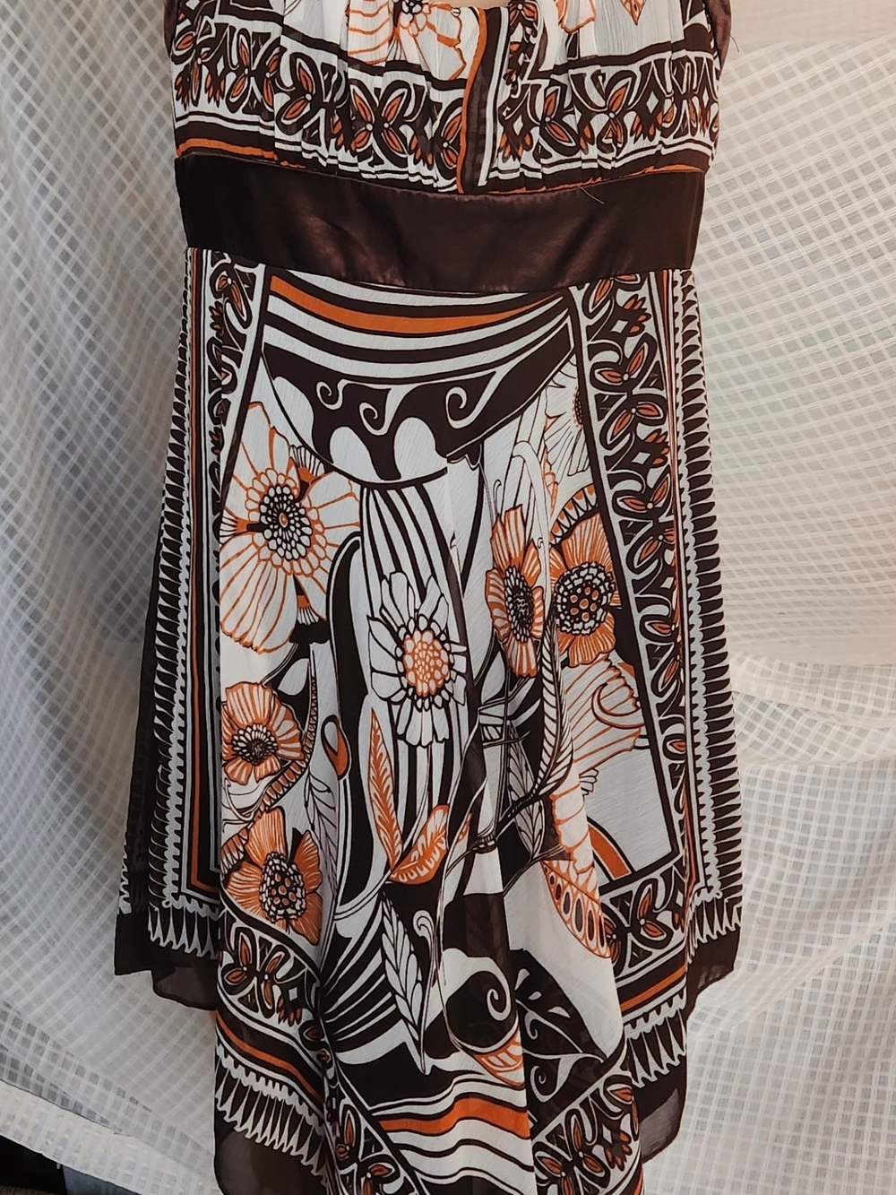 Trixxi Brown, White & Orange Floral Print Dress with Pink Heart Label